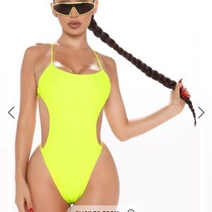 Neon yellow one piece swimsuit with tags